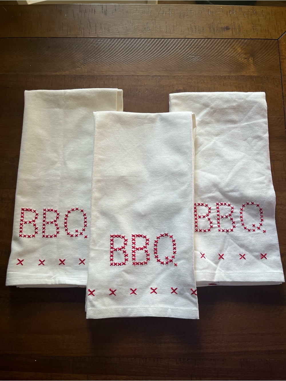 Sur La Table BBQ Stitch Embroidered Kitchen Tea Towels Summer